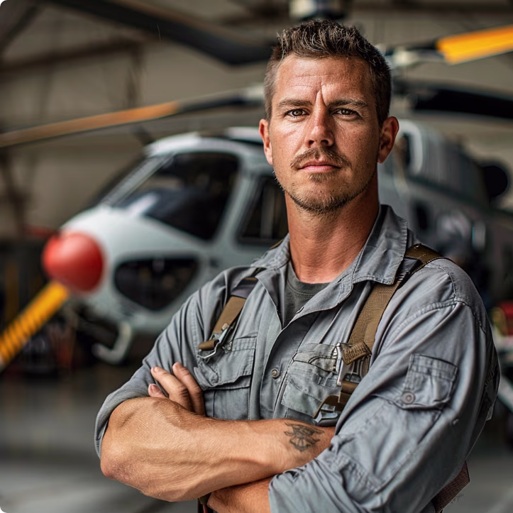 A pilot standing next to a helicopter